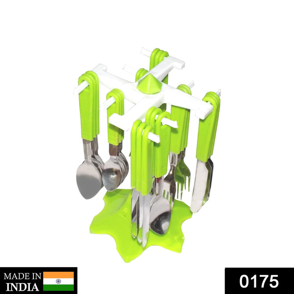 Premium stainless steel cutlery set with a sleek stand, 24 pieces.