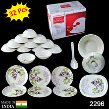 Complete 32-piece tableware set including plates, bowls, and utensils