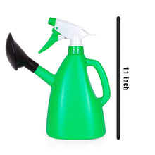 Watering can with hand-triggered sprayer for gardening.