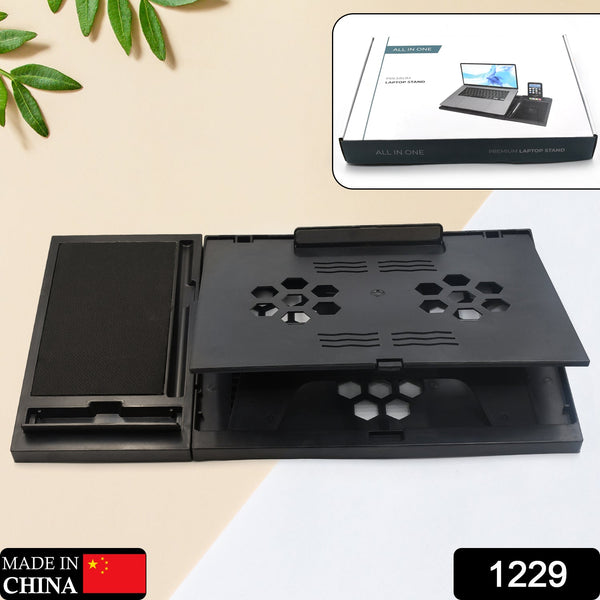 Foldable laptop stand with free phone stand, portable and compatible with tablets.