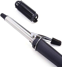 Black hair curling iron rod with heat control.