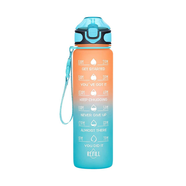 Motivational Water Bottle with Straw & Time Marker - Leakproof Tritan Portable Gym Bottle for Sports, Hiking & Camping