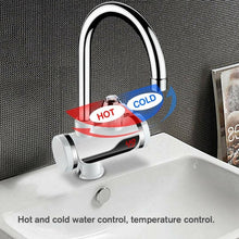 Stainless steel electric water heater faucet with LED display.