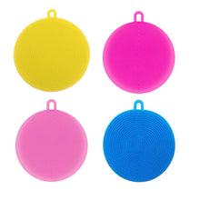 Mildew-resistant silicone dish scrubber sponge in mixed colors.